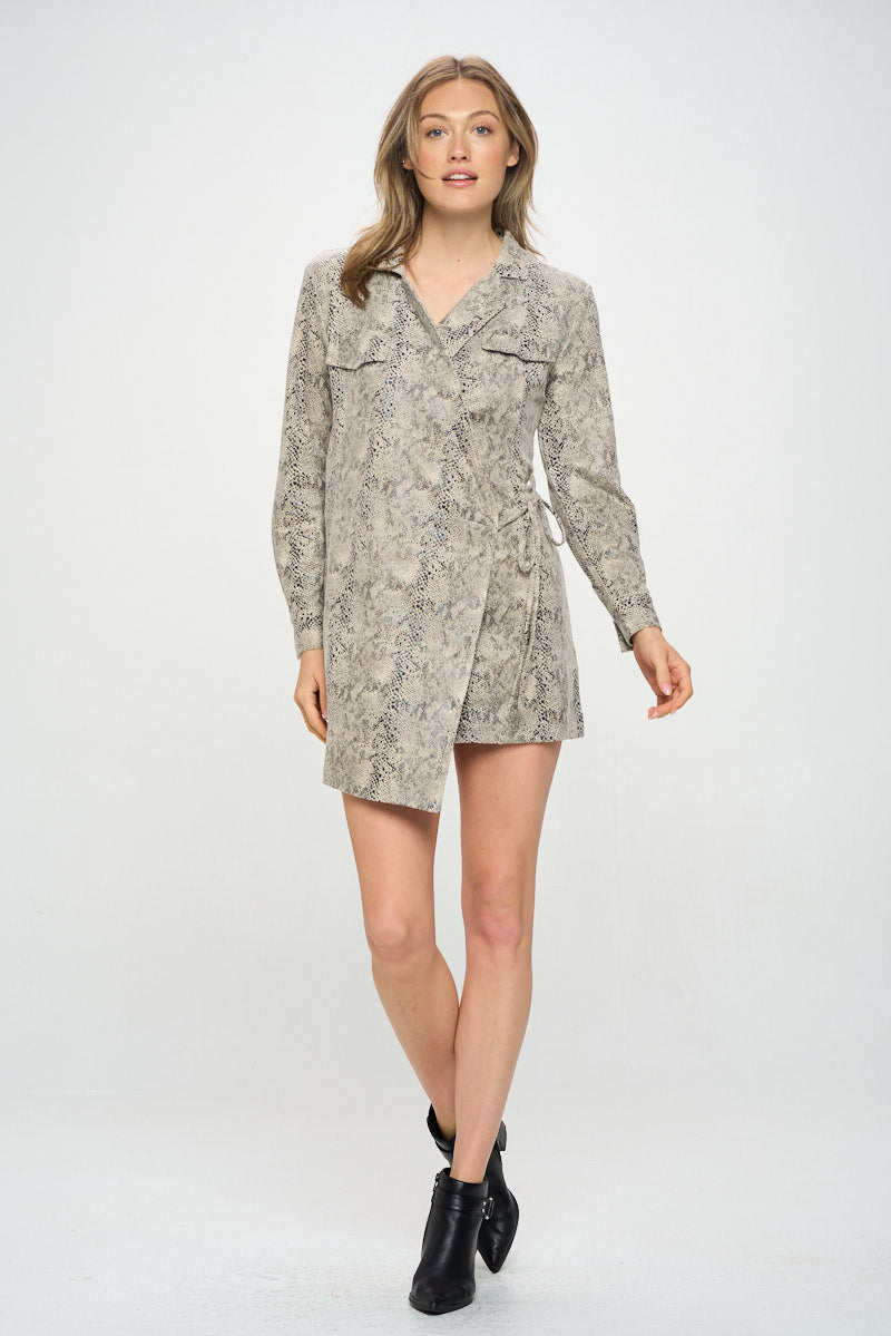 LONG SLEEVE SNAKE PRINT FAUX LEATHER DRESS 130 Cole | Colletta Showroom Co-op LONG SLEEVE SNAKE PRINT FAUX LEATHER DRESS 130 Cole | Colletta Showroom Co-op