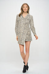 LONG SLEEVE SNAKE PRINT FAUX LEATHER DRESS
