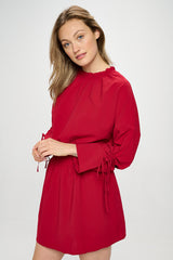 ELASTIC WAIST DRESS WITH TIE