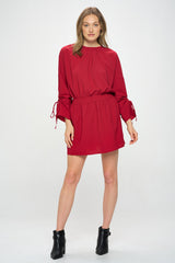 ELASTIC WAIST DRESS WITH TIE