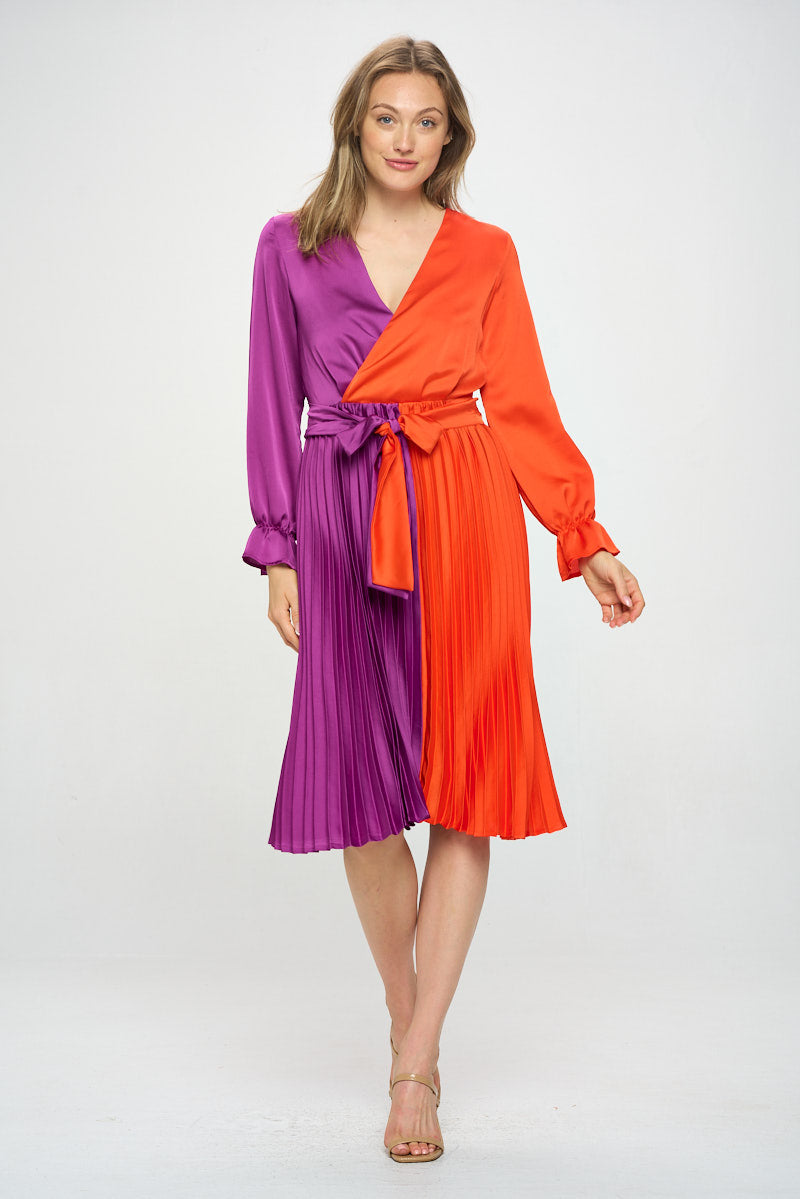 colorblock pleated dress Saylor Colorblock Pleated Midi Dress Into The Palms