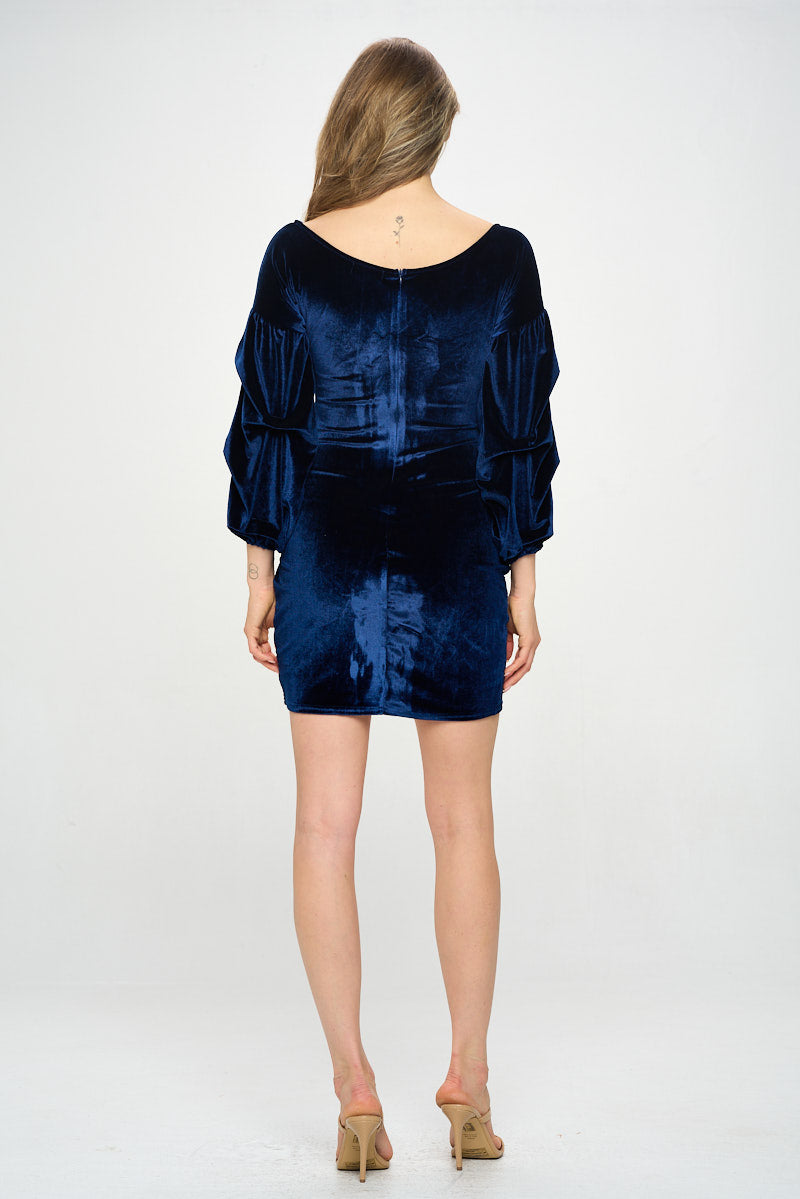 VELVET RUCHED SIDE DRESS