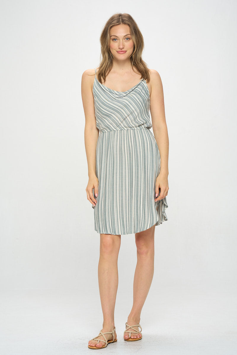 CONTRAST STRIPED COWL NECK TANK DRESS