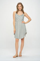 CONTRAST STRIPED COWL NECK TANK DRESS