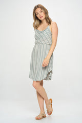 CONTRAST STRIPED COWL NECK TANK DRESS