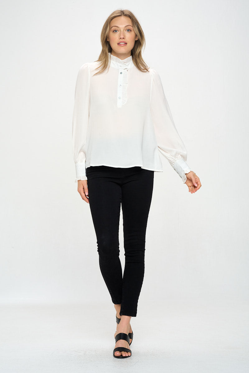 LONG SLEEVE RUFFLE NECK BLOUSE