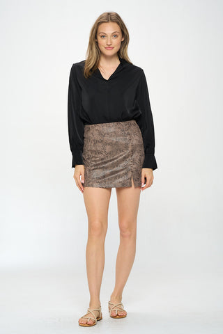 FAUX SUEDE SNAKE PRINT MINI SKIRT