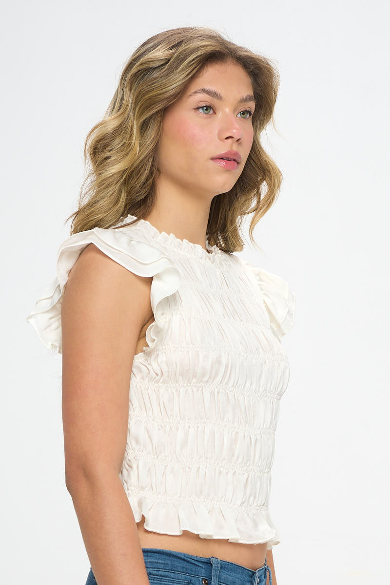 SLEEVELESS SMOCKED TOP