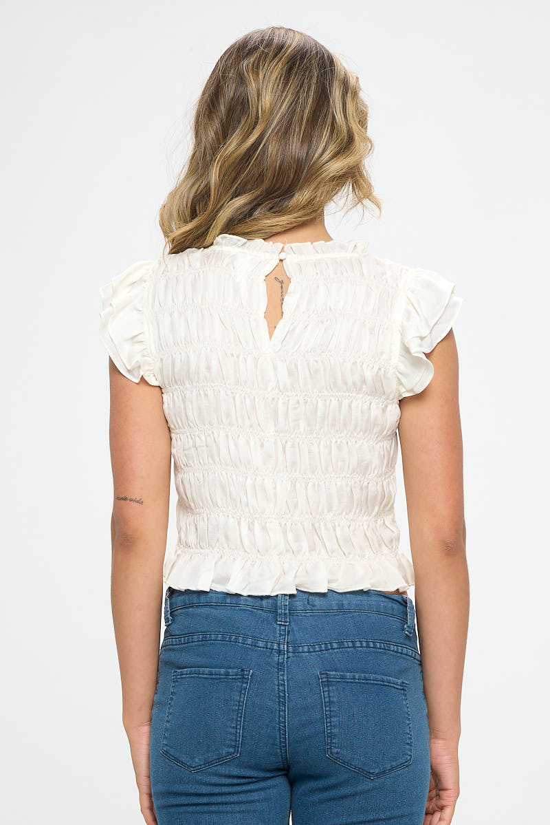 SLEEVELESS SMOCKED TOP