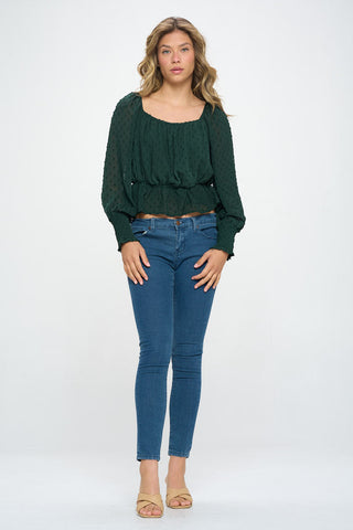 SWISS DOT SMOCK ELASTIC WAIST TOP