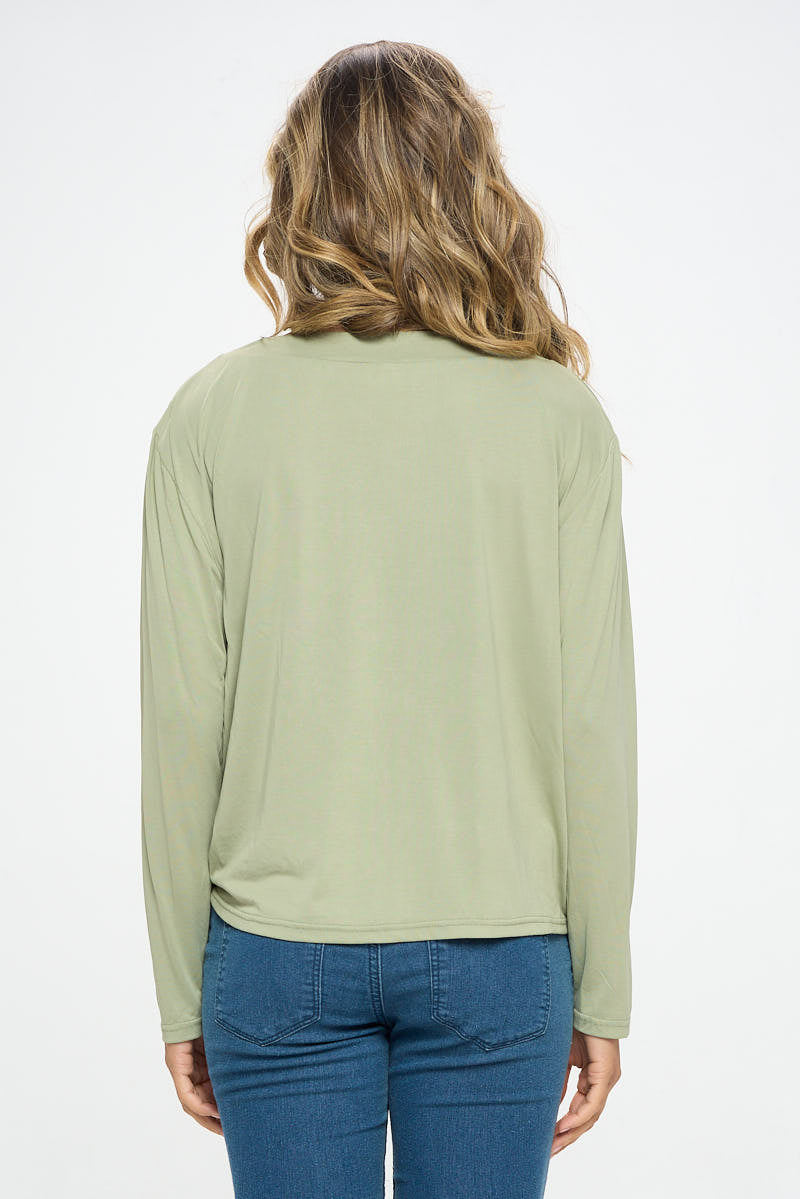 SLINKY KNIT LONG SLEEVE TEE WITH SIDE TIE