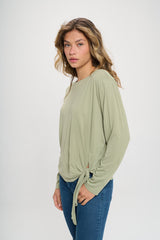 SLINKY KNIT LONG SLEEVE TEE WITH SIDE TIE