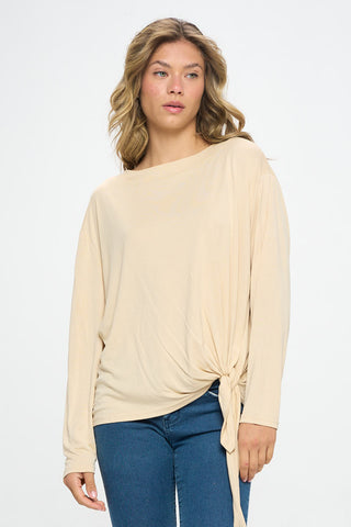 SLINKY KNIT LONG SLEEVE TEE WITH SIDE TIE