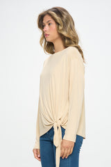 SLINKY KNIT LONG SLEEVE TEE WITH SIDE TIE