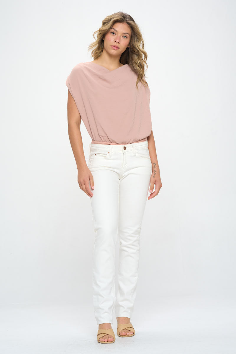 SATIN SLEEVELESS COWL NECK BODYSUIT