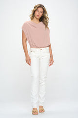 SATIN SLEEVELESS COWL NECK BODYSUIT