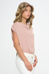 SATIN SLEEVELESS COWL NECK BODYSUIT