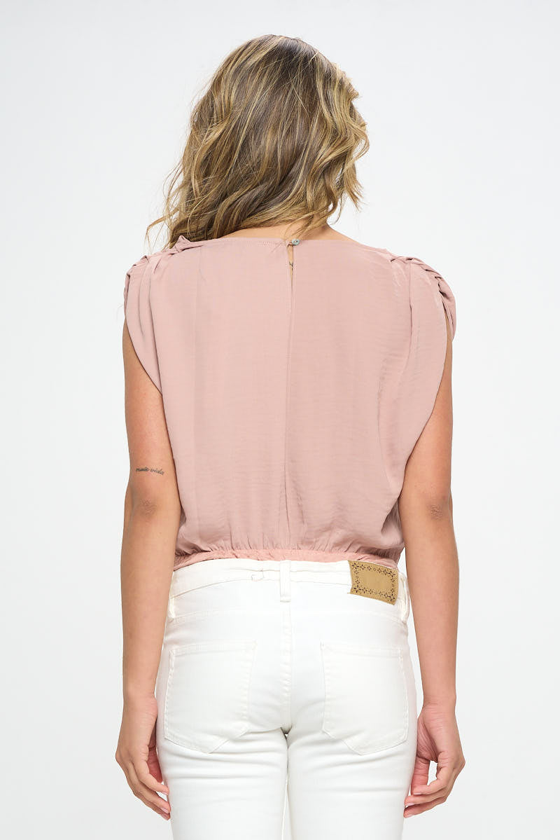 SATIN SLEEVELESS COWL NECK BODYSUIT