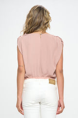 SATIN SLEEVELESS COWL NECK BODYSUIT
