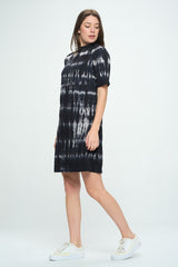 TIE DYE SHORT SLEEVE MOCK NECK T-SHIRT DRESS