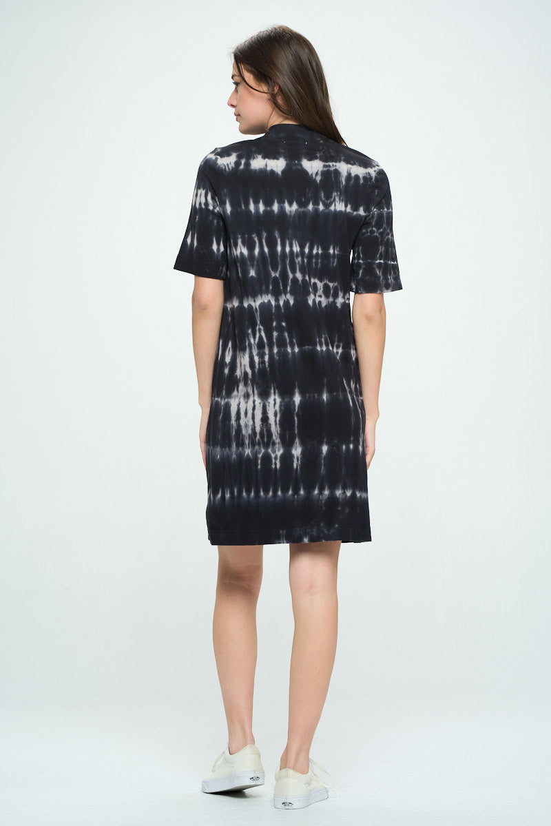 TIE DYE SHORT SLEEVE MOCK NECK T-SHIRT DRESS