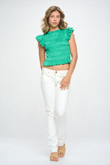 SLEEVELESS SMOCKED TOP