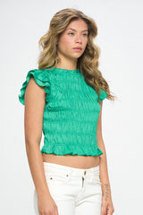 SLEEVELESS SMOCKED TOP
