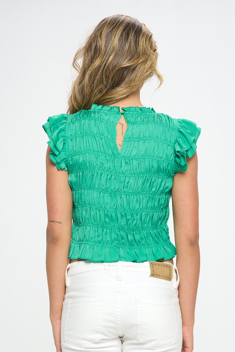 SLEEVELESS SMOCKED TOP