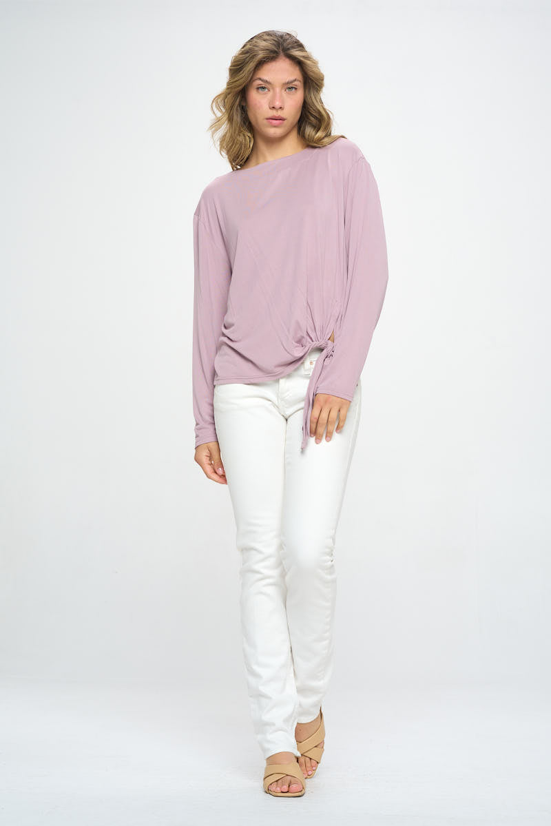 SLINKY KNIT LONG SLEEVE TEE WITH SIDE TIE