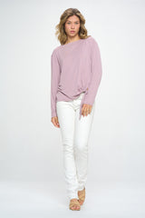 SLINKY KNIT LONG SLEEVE TEE WITH SIDE TIE