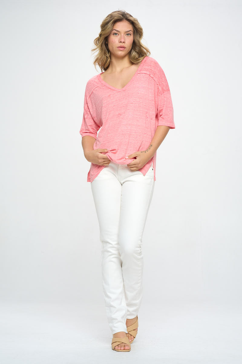 BURNOUT SHORT SLEEVE V NECK TEE