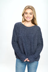 SCOOP NECK CUFFED SLEEVE SWEATER