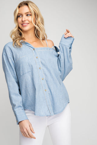 BUTTON DOWN WITH CAMI SHOULDER