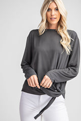 SLINKY KNIT LONG SLEEVE TEE WITH SIDE TIE