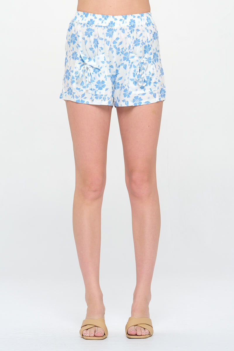 FLORAL RAYON DRAWSTRING SHORT