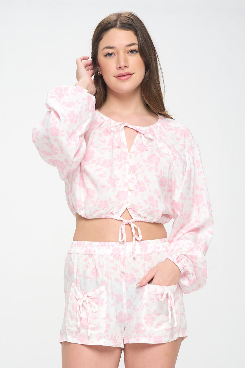 FLORAL PRINT RAYON TOP WITH BUTTON FRONT