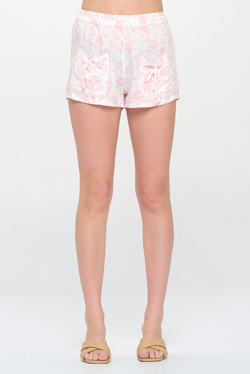 FLORAL RAYON DRAWSTRING SHORT