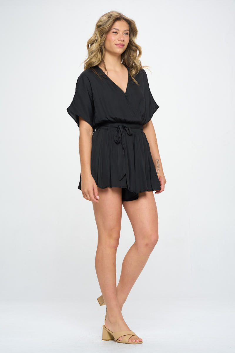 SATIN FLOWY ROMPER WITH SASH
