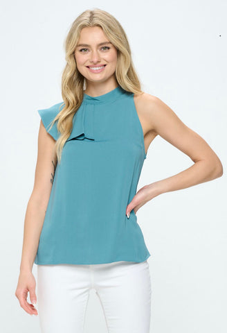 ONE SHOULDER CAP SLEEVE RUFFLE BLOUSE