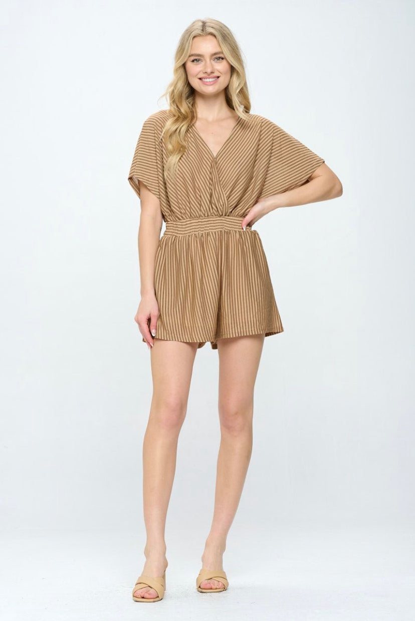 STRIPE ELASTIC WAIST ROMPER