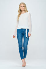 LONG SLEEVE CHIFFON TIE BLOUSE