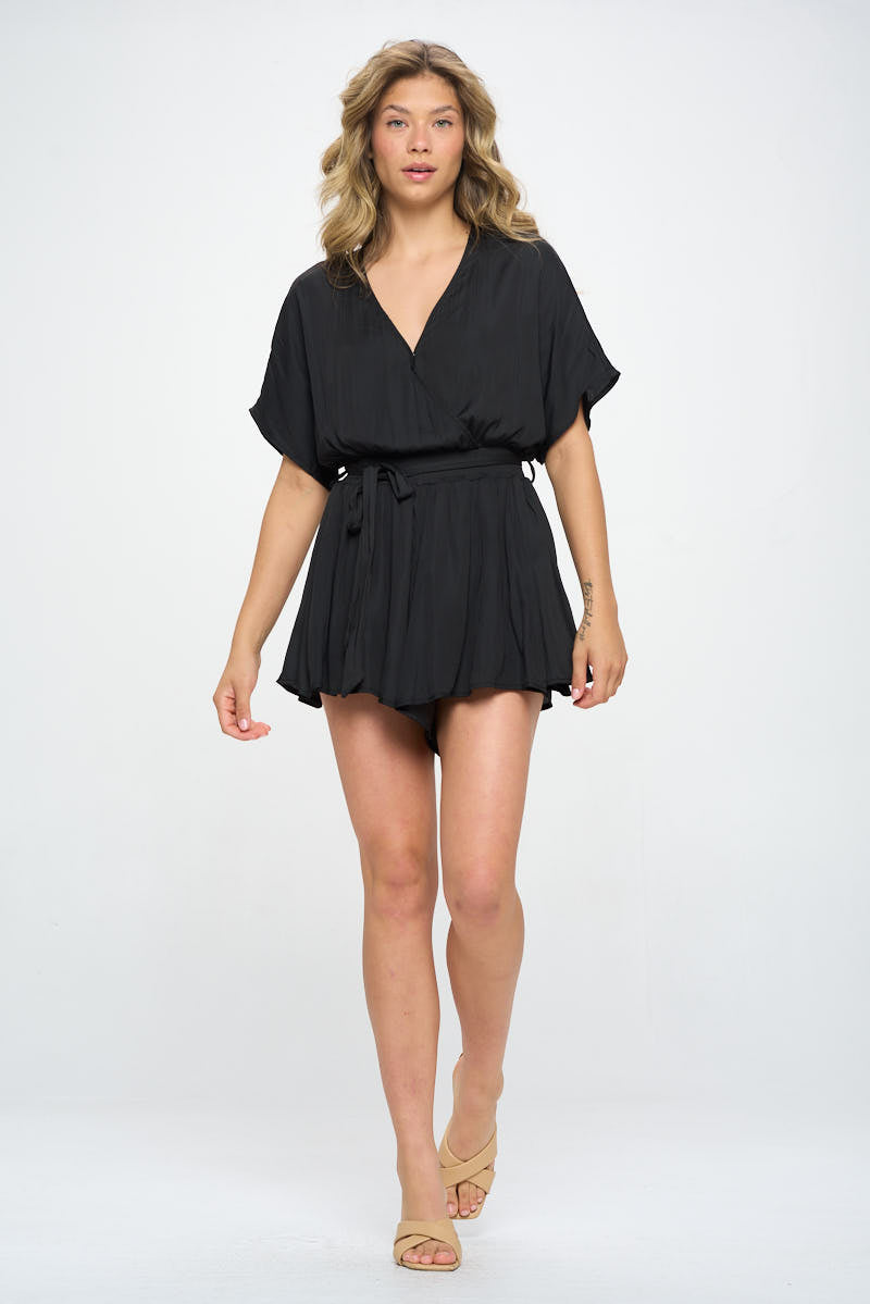 SATIN FLOWY ROMPER WITH SASH