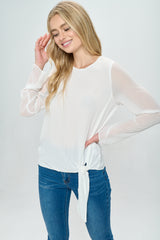 LONG SLEEVE CHIFFON TIE BLOUSE