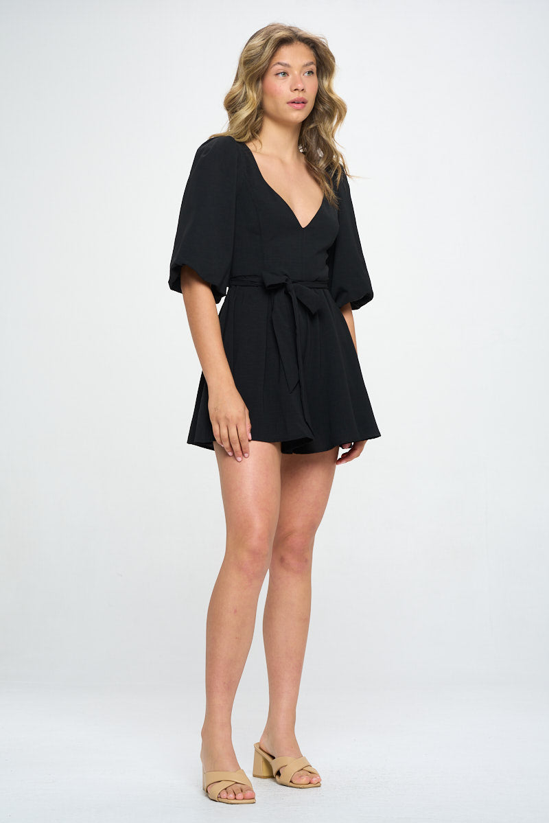flowy romper dress Sun Spirit Plunge Flowy Playsuit Black