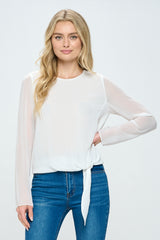 LONG SLEEVE CHIFFON TIE BLOUSE