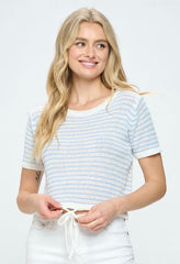 TIE FRONT STRIPE KNIT TOP
