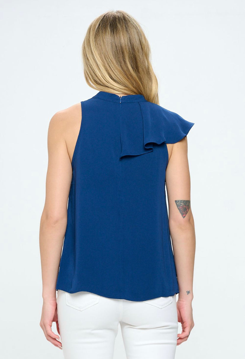 ONE SHOULDER CAP SLEEVE RUFFLE BLOUSE