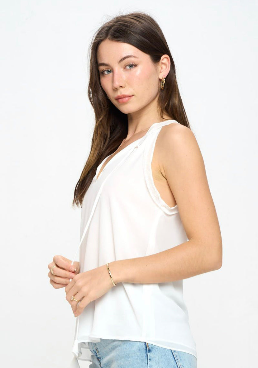 PLEATED DETAIL TIE NECK TANK