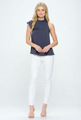 ONE SHOULDER CAP SLEEVE RUFFLE BLOUSE