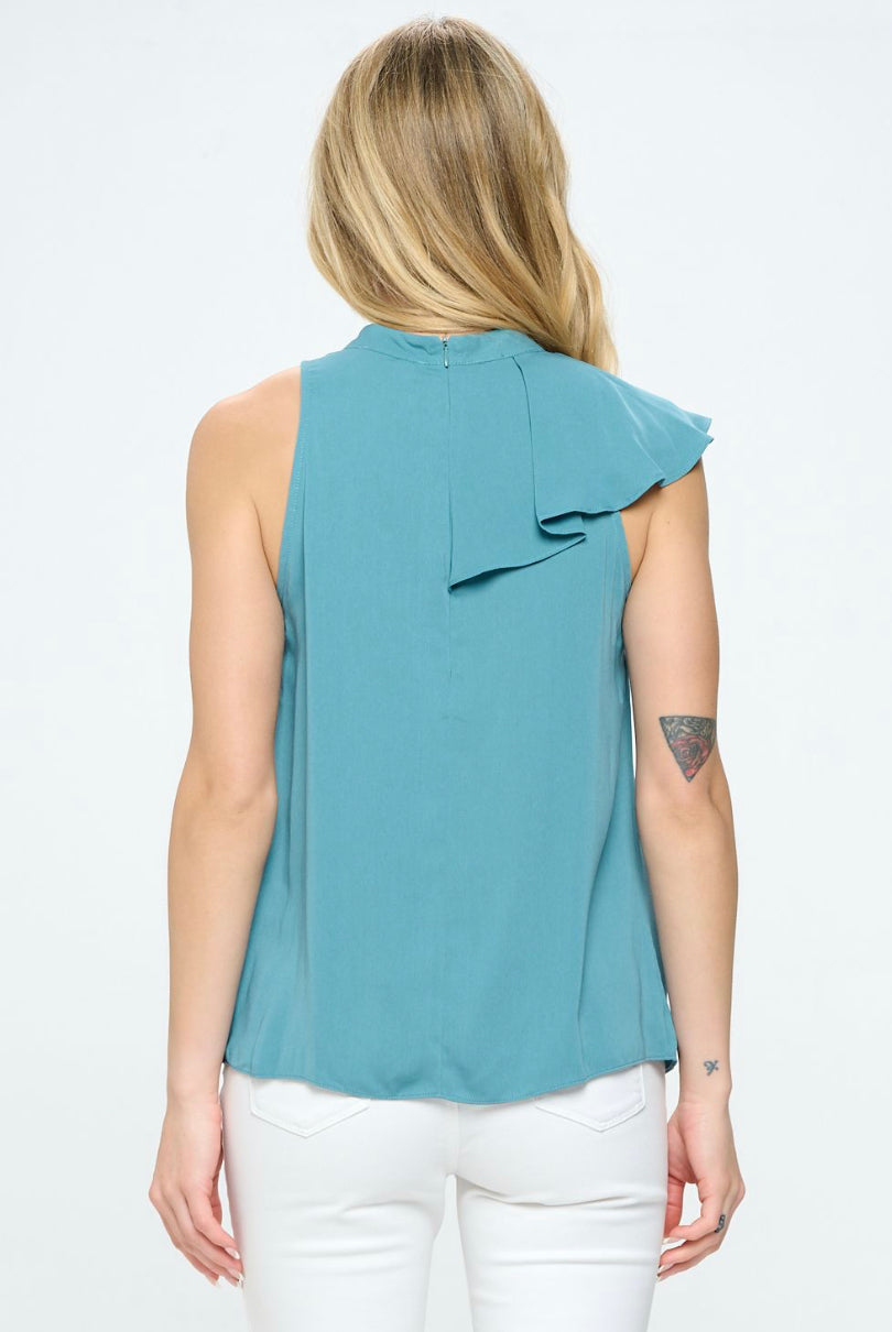 ONE SHOULDER CAP SLEEVE RUFFLE BLOUSE